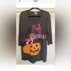 Breast Cancer Awareness Pink Or Treat Women’s Halloween Swing Top Size LG 3/4 Sl